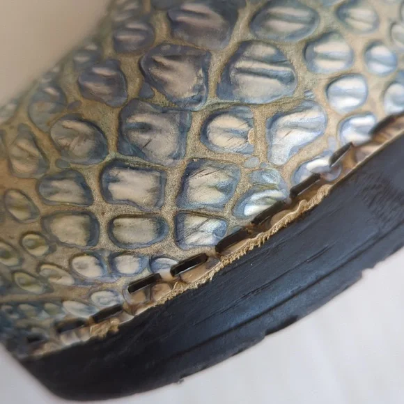 Sanita Reptile Embossed Leather Slip On Clogs EU 39 Blue Green - Picture 13 of 16